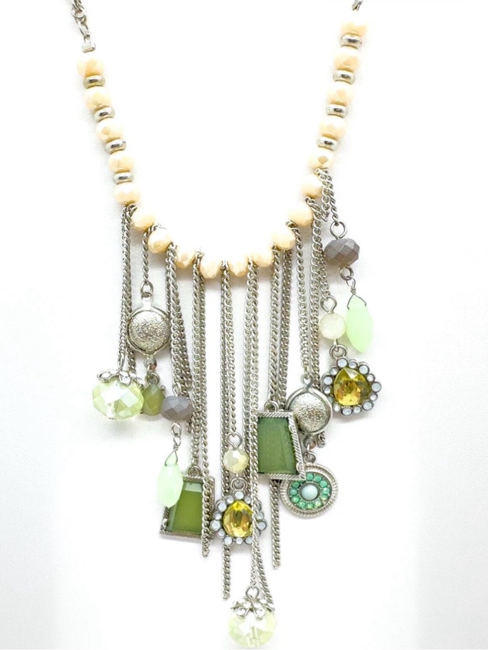 Park Lake Green Multi-Charm Fringe Necklace